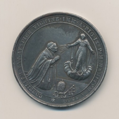 Médaille - Pi IX devant la vierge - Concile oecumenique - St pierre avec 2 rois et 2 évêques