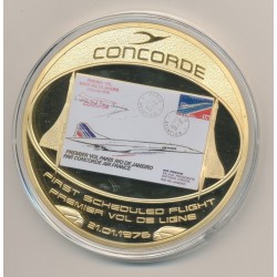 Médaille Concorde - Premier vol de ligne - cuivre doré et colorisé - 70mm