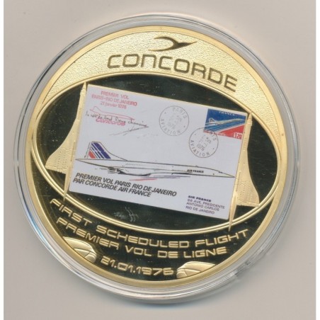 Médaille Concorde - Premier vol de ligne - cuivre doré et colorisé - 70mm