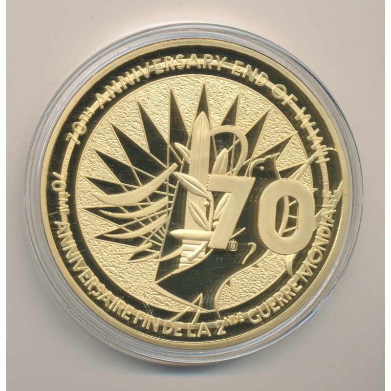 Médaille - Arc de Triomphe/8 mai 1945 - Collection 70e anniversaire fin de la 2e guerre mondiale - cuivre doré - 70mm