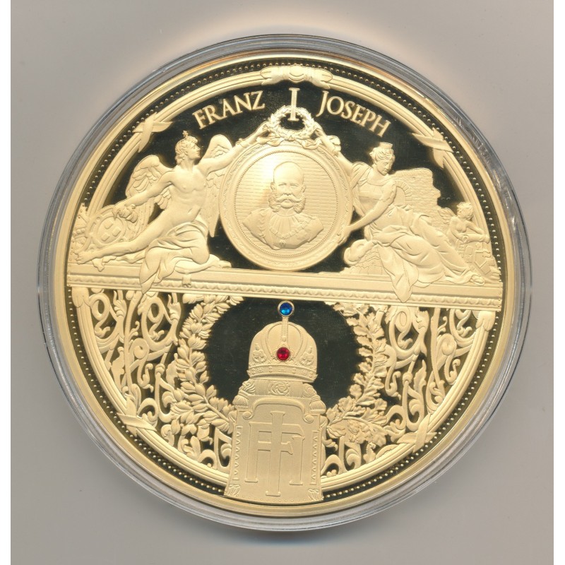 Médaille 100mm - François Joseph I - cuivre doré et insert Swarovski