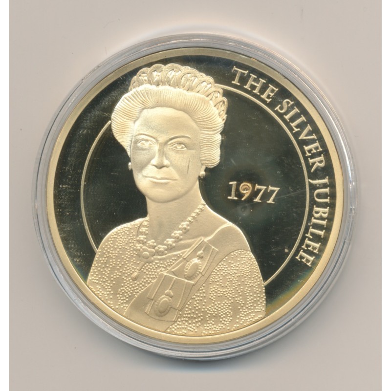 Médaille 50mm - Elisabeth II - The Silver jubilee - cuivre doré