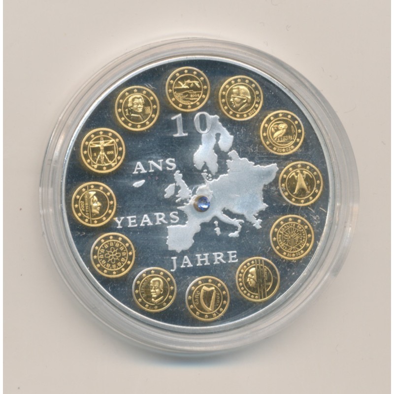 Médaille - 10 ans Euro - insert Swarovski - 2012 - cuivre argenté