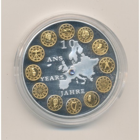 Médaille - 10 ans Euro - insert Swarovski - 2012 - cuivre argenté
