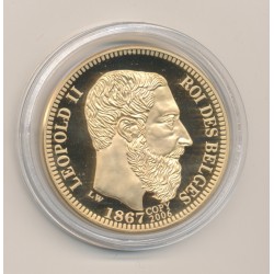 Médaille - Léopold II - Refrappe 10 Francs 1867 - cuivre doré - 40mm