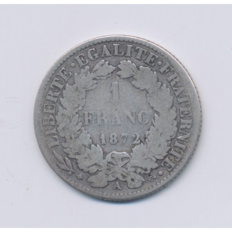 Cérès - 1 Franc - 1872 A Paris - grand A - B/TB