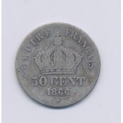 50 centimes Napoléon III - 1866 K Bordeaux - Tête laurée - B/TB 2
