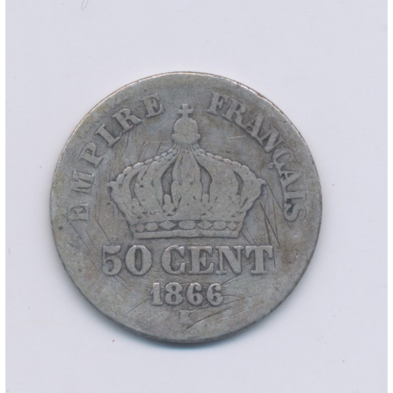 50 centimes Napoléon III - 1866 K Bordeaux - Tête laurée - B/TB