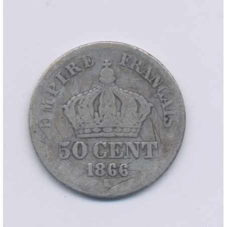 50 centimes Napoléon III - 1866 K Bordeaux - Tête laurée - B/TB