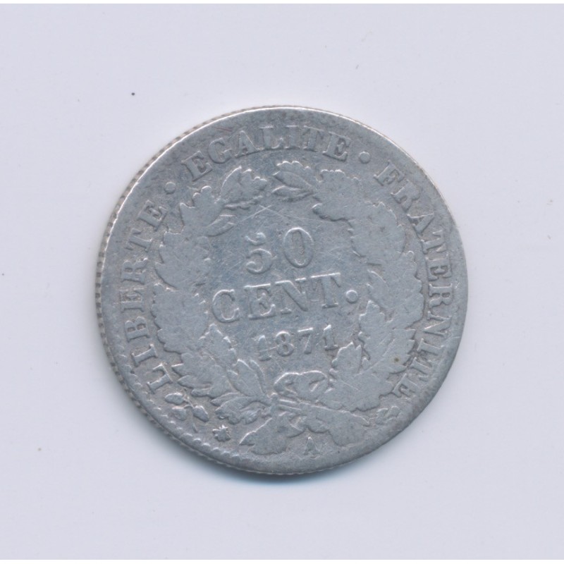 50 centimes Cérès - 1871 A Paris - B/TB