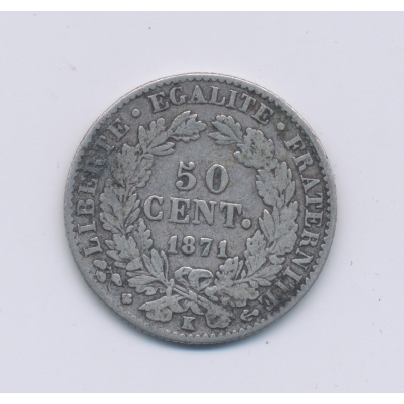 50 centimes Cérès - 1871 K Bordeaux - TB+