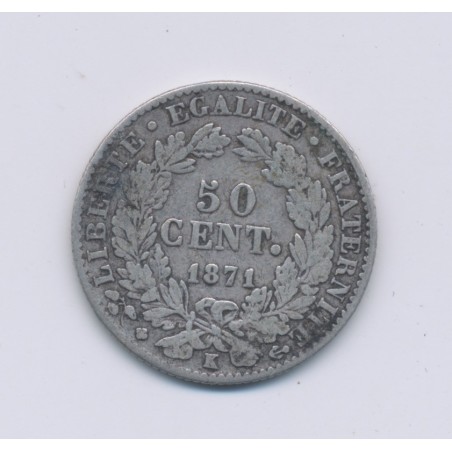 50 centimes Cérès - 1871 K Bordeaux - TB+