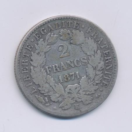 Cérès - 2 Francs - 1871 K Bordeaux - avec légende - B