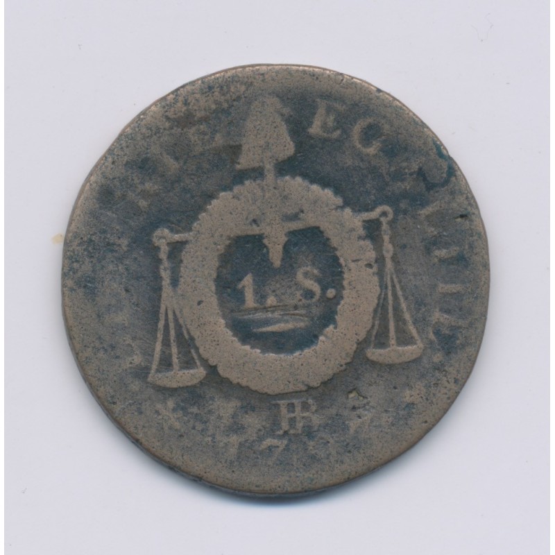 1 Sol aux balances - 1793 BB Strasbourg - cuivre - B