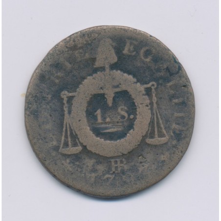 1 Sol aux balances - 1793 BB Strasbourg - cuivre - B