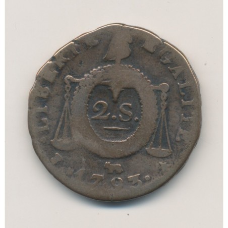 2 Sols à la balance - 1793 Pau - Cuivre - B