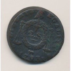 2 Sols à la balance - 1793 Pau - Métal de cloche - TB+/TTB