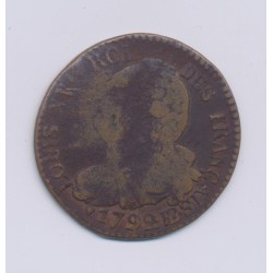 Louis XVI - 6 Deniers type français - 1792 BB Strasbourg - AN 4 - B/TB