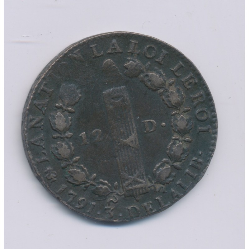 Louis XVI - 12 Deniers - 1791 .A Couvent des barnabites - TB+
