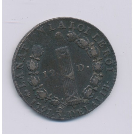 Louis XVI - 12 Deniers - 1791 .A Couvent des barnabites - TB+