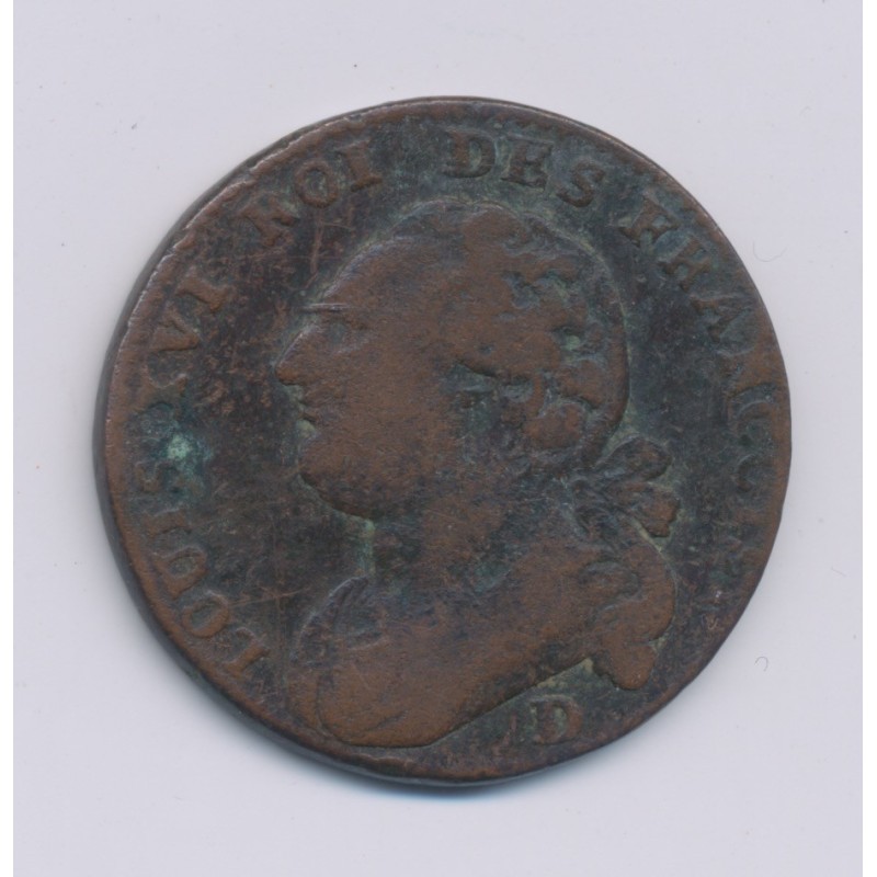 Louis XVI - 12 Deniers - 1792 D Lyon - TB/TB+