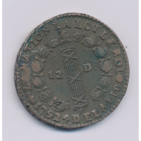 Louis XVI - 12 Deniers - 1792 Q Perpignan - TB+