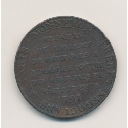 Monneron 2 Sols à la liberté assise - 1791 - AN 3 - TB/TTB 2