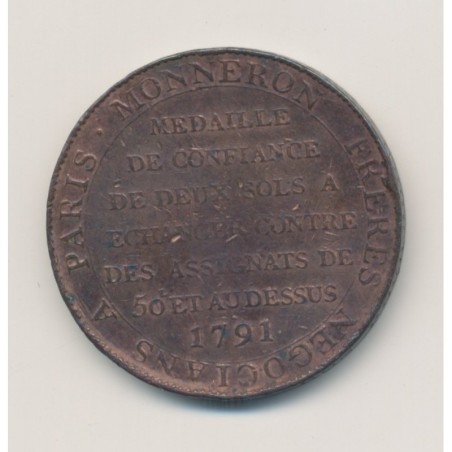 Monneron 2 Sols à la liberté assise - 1791 - AN 3 - TTB