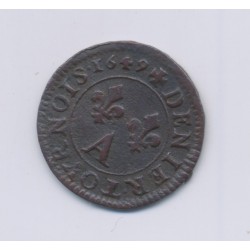 Louis XIV - Denier Tournoi - 1649 A Paris - cuivre - TB+ 2
