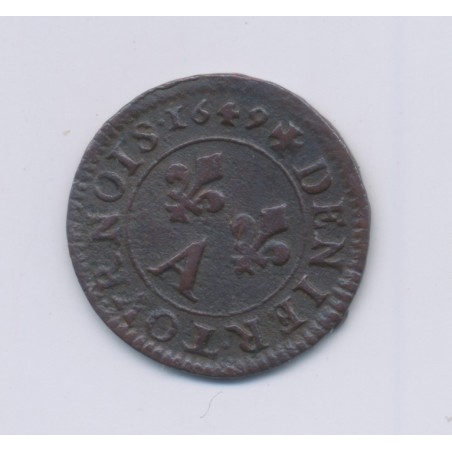 Louis XIV - Denier Tournoi - 1649 A Paris - cuivre - TB+