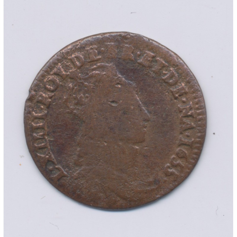 Louis XIV - Liard de France - 1655 B Rouen - cuivre - B/TB