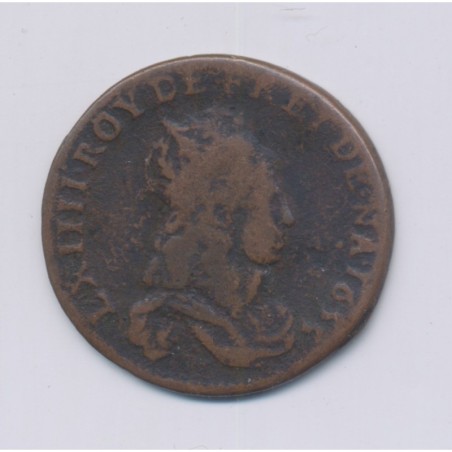 Louis XIV - Liard de France - 1655 C Caen - cuivre - TB