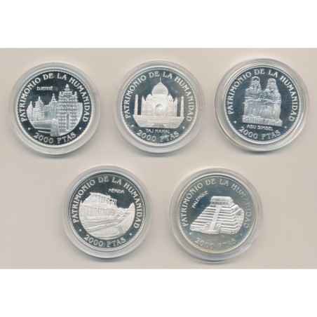 Espagne - Coffret 5 Monnaies - 2000 Pesetas 1996 - argent Belle épreuve - Patrimoine mondial Unesco