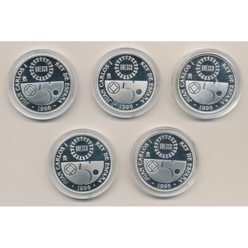 Espagne - Coffret 5 Monnaies - 2000 Pesetas 1996 - argent Belle épreuve - Patrimoine mondial Unesco