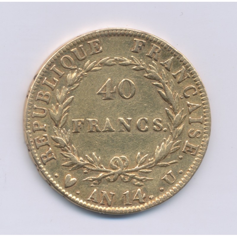 Napoléon 1er - 40 Francs Or - AN 14 U Turin - TB+/TTB