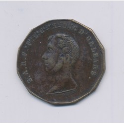 Médaillon - Ferdinand Philippe - Duc d'Orléans - Souvenir du déplorable événement 13 juillet 1842 - laiton - 26mm - TB