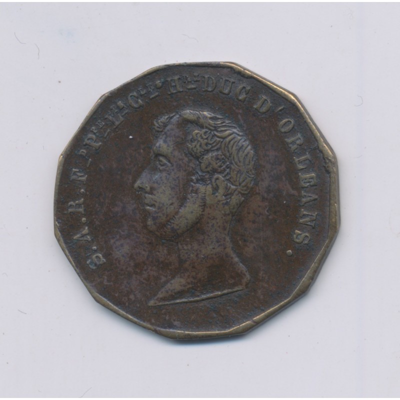 Médaillon - Ferdinand Philippe - Duc d'Orléans - Souvenir du déplorable événement 13 juillet 1842 - laiton - 26mm - TB