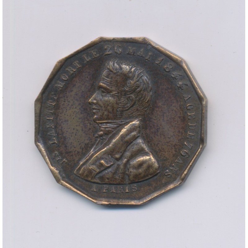 Médaille - Mort de Jacques Laffite - 1844 - laiton - 25mm - TTB