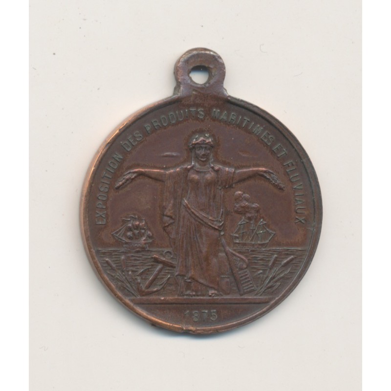 Médaillon - Souvenir exposition maritime - 1875 - 28mm - TTB