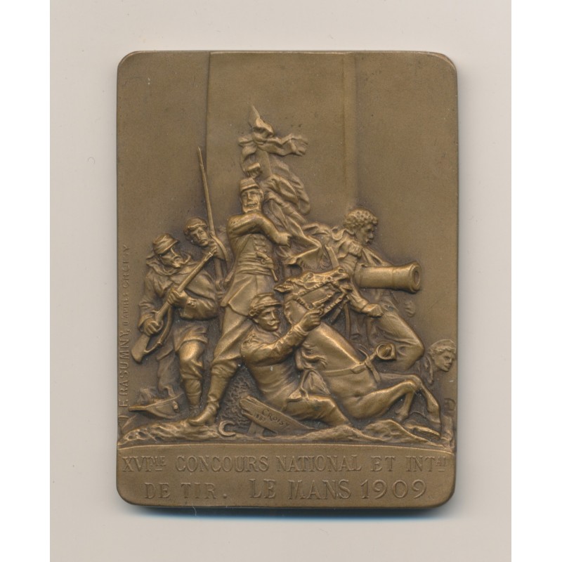 Plaquette - 16e Concours National et International de Tir - Le Mans 1909 - bronze - TTB+