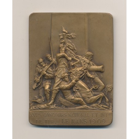Plaquette - 16e Concours National et International de Tir - Le Mans 1909 - bronze - TTB+