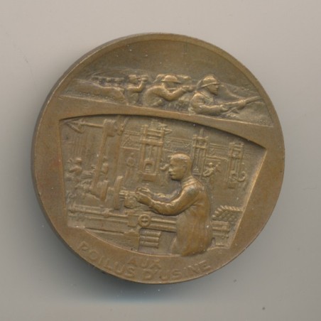 Médaille - Aux poilus d'usine - la victoire par le soldat et par l'ouvrier - bronze - 41mm