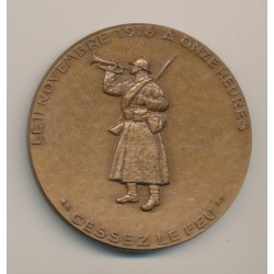 Médaille - Cessez le feu - 11 novembre 1918 - bronze - sur la tranche 1969 - gravée - 68mm - SUP