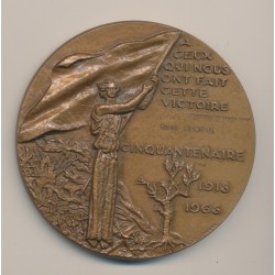 Médaille - Cessez le feu - 11 novembre 1918 - bronze - sur la tranche 1969 - gravée - 68mm - SUP 2