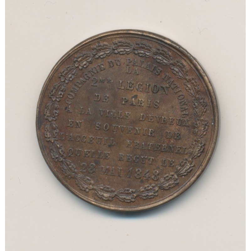 Médaille - 2e Légion de Paris à la Ville d'Evreux - 1848 - bronze - 34mm - TTB+