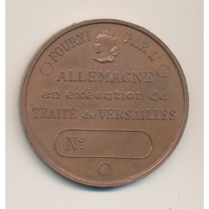 Médaille - Fourni par l'Allemagne en exécution du traite de Versailles - cuivre - uniface - 51mm - TTB+