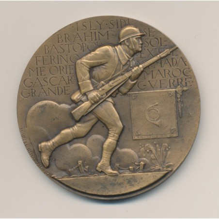 Médaille - Chasseurs à pied - Honneur et Patrie 1937 - Marcel Renard - Tranche sans date juste poinçon bronze - 59mm - SUP