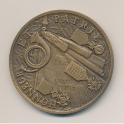 Médaille - Chasseurs à pied - Honneur et Patrie 1937 - Marcel Renard - Tranche sans date juste poinçon bronze - 59mm - SUP 2