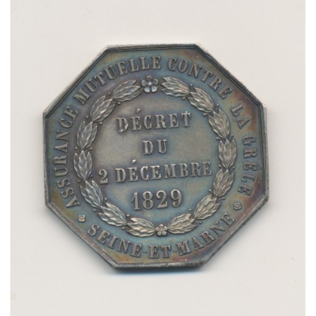 Jeton - Assurance mutuelle contre la grèle - 1829 - Seine et marne - argent - TTB+