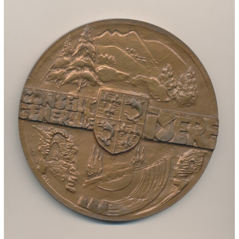 Médaille - Conseil général Isère - par Quérolle - bronze - 89mm - TTB+